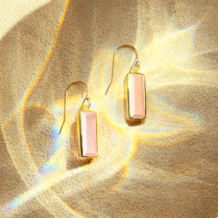 Pink Chalcedony Bar Earrings, October Birthstone : Adira Series