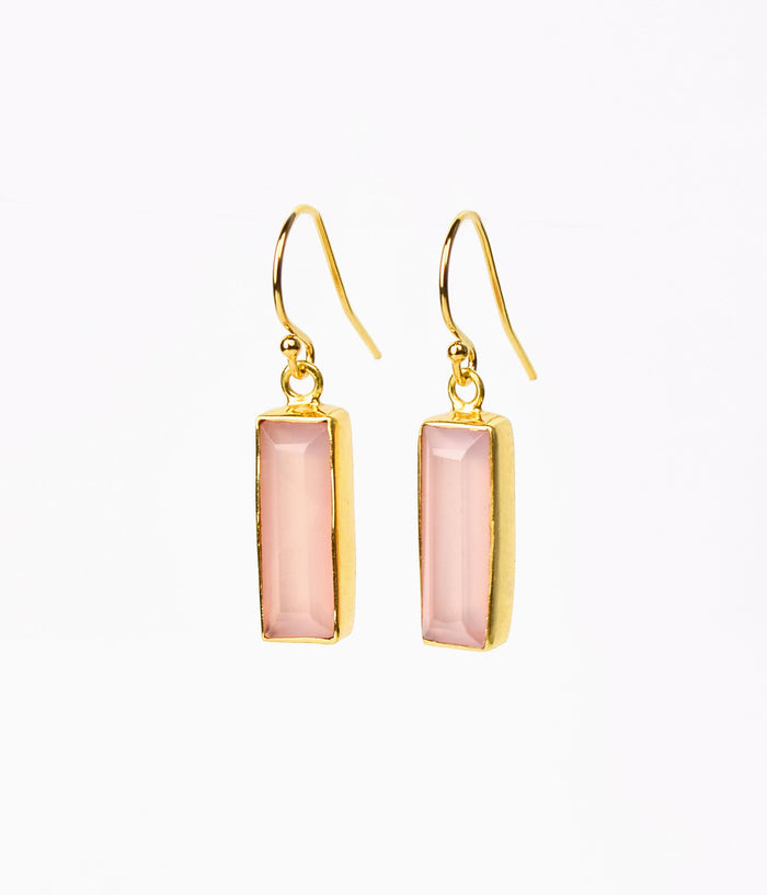 Pink Chalcedony Bar Earrings, October Birthstone : Adira Series