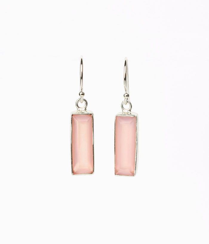 Pink Chalcedony Bar Earrings, October Birthstone : Adira Series