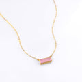 Single gold filled cable chain with october birthstone pink chalcedony horizontal bar adira necklace with secret message engraved on the bottom