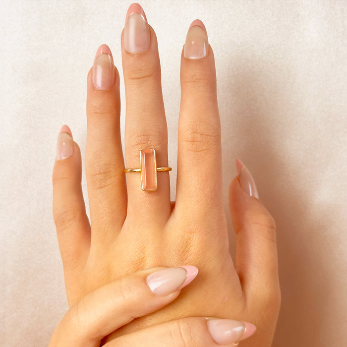 Pink Chalcedony Bar Ring : October Birthstone