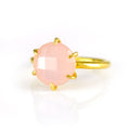Pink Chalcedony Round Prong Ring - October Birthstone