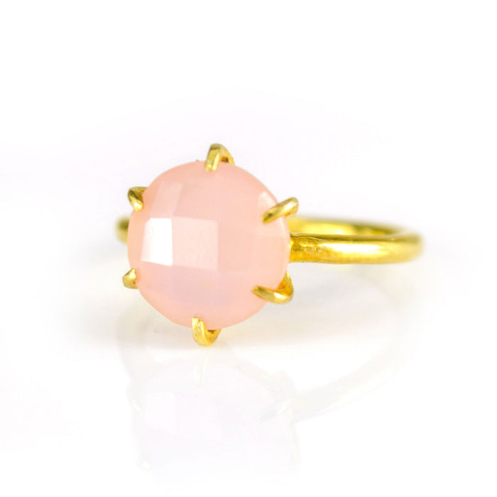 Pink Chalcedony Round Prong Ring - October Birthstone