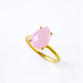 Pink Chalcedony Teardrop Prong Set Ring • October Birthstone