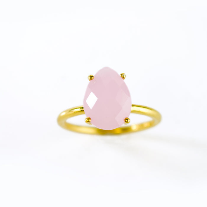 Pink Chalcedony Teardrop Prong Set Ring • October Birthstone