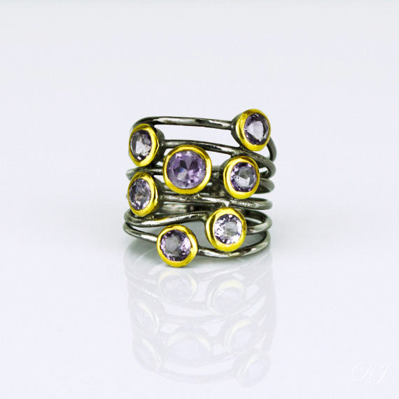 Purple Amethyst Ring, February Birthstone, Mixed Metal Ring