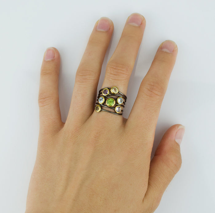 Purple Amethyst Ring, February Birthstone, Mixed Metal Ring