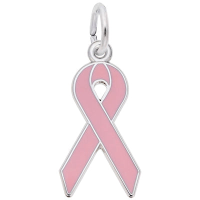 Rembrandt Pink Cancer Ribbon Charm in Sterling Silver