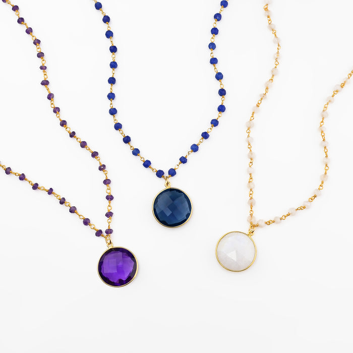 Round Pendant Wire Wrapped Necklace - Birthstone Necklace