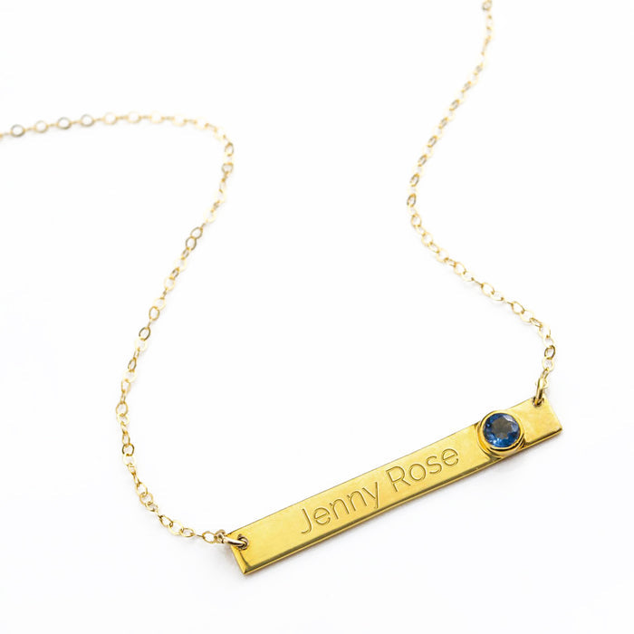 September Custom Bar Necklace with Bezel Birthstone