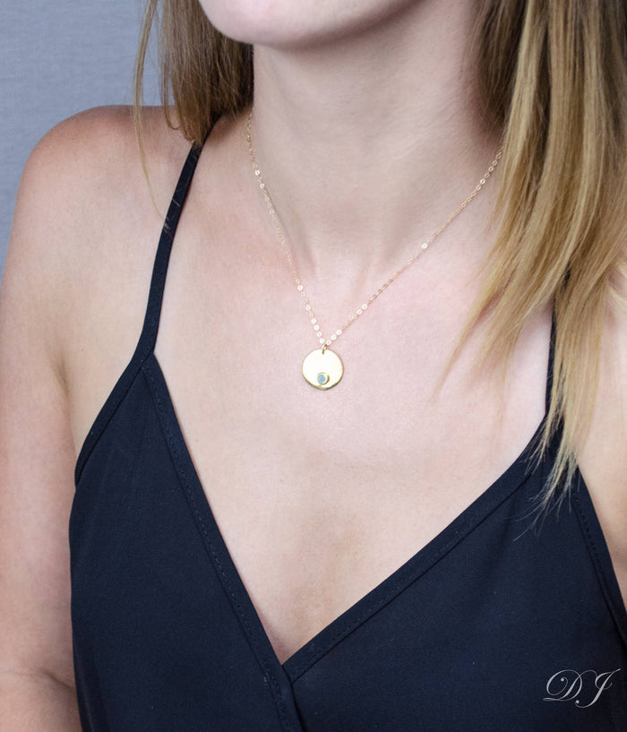 September Engraved Disk Pendant Necklace