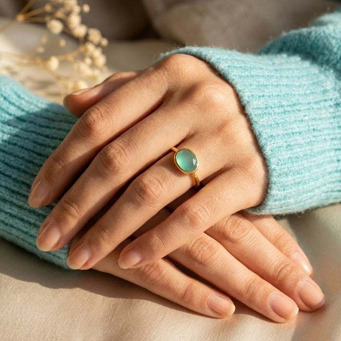 Aquamarine birthstone ring in gold dainty stacking ring for March