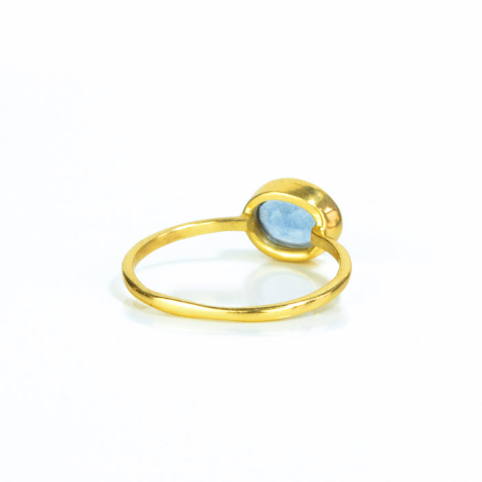 rear view of gold kyanite ring. september birthstone, birthstone jewelry, birth month jewelry, birthstone ring, september ring. stack set, stacking rings, gemstone ring, birthstone ring, mother's day gift for her, gift for mom, gift for fiance, gift for girlfriend, wedding jewelry, bridesmaid jewelry, anniversary jewelry, anniversary gift, birthday gift, christmas gift, valentine's day gift, valentine's day rings, dainty ring, cocktail ring, statement ring, bezel set