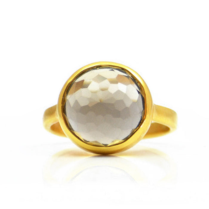 Smokey Quartz round bezel set ring