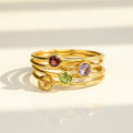 Set of 4 tiny round gemstone rings garnet purple amethyst peridot citrine birthstones vermeil gold plating