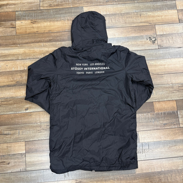 Stussy International Insulated Long Hooded Coach Jacket In Black