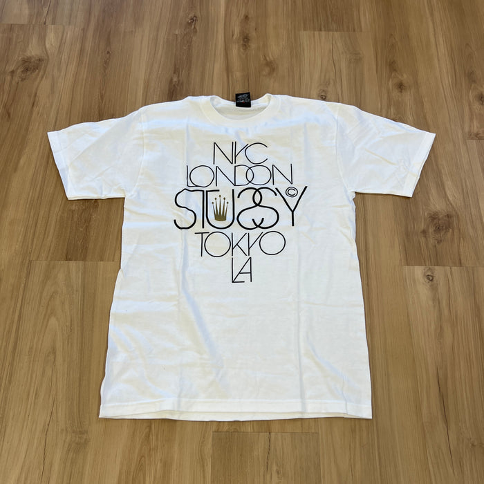 Stussy Spell Out Graphic NYC London Tee White