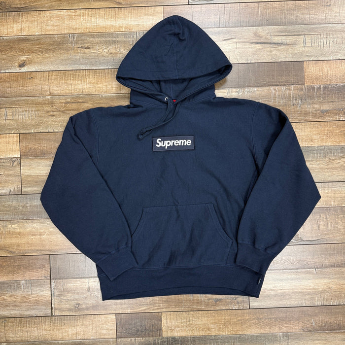 Preowned Supreme Box Logo Navy Hooded Sweatshirt