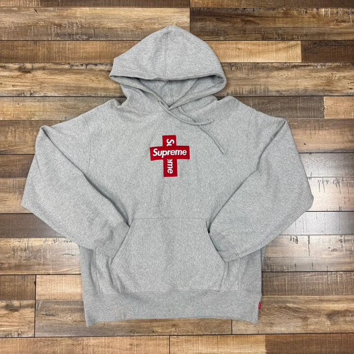 Supreme Cross Box Logo Hooded Sweatshirt Heather Grey
