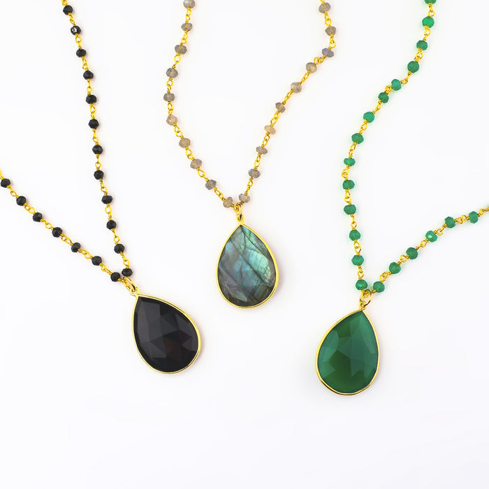 Teardrop Pendant Wire Wrapped Necklace, Birthstone Necklace