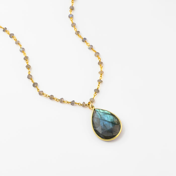 Teardrop Pendant Wire Wrapped Necklace, Birthstone Necklace