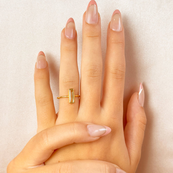 Tiny Green Amethyst Bar Ring : February Birthstone