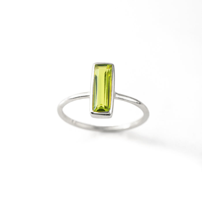 Tiny Peridot Bar Ring : August Birthstone