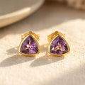 Triangle Amethyst Stud Earrings, Gold or Sterling Silver February Birthstone Gift