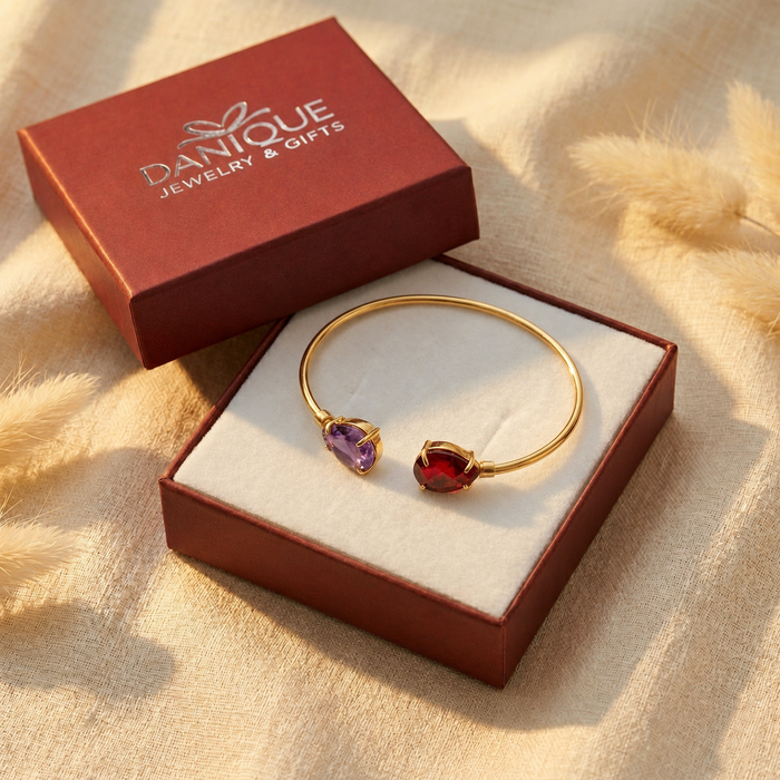 Gift ready two birthstone bracelet in Danique Jewelry box, a thoughtful personalized birthday, anniversary, or Mother’s Day gift.